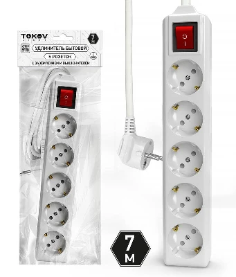 Удлинитель 5х7м с заземл. с выкл. 10А 3х1.5 TOKOV ELECTRIC TKL-C01-BU5-7-1.5-ZV