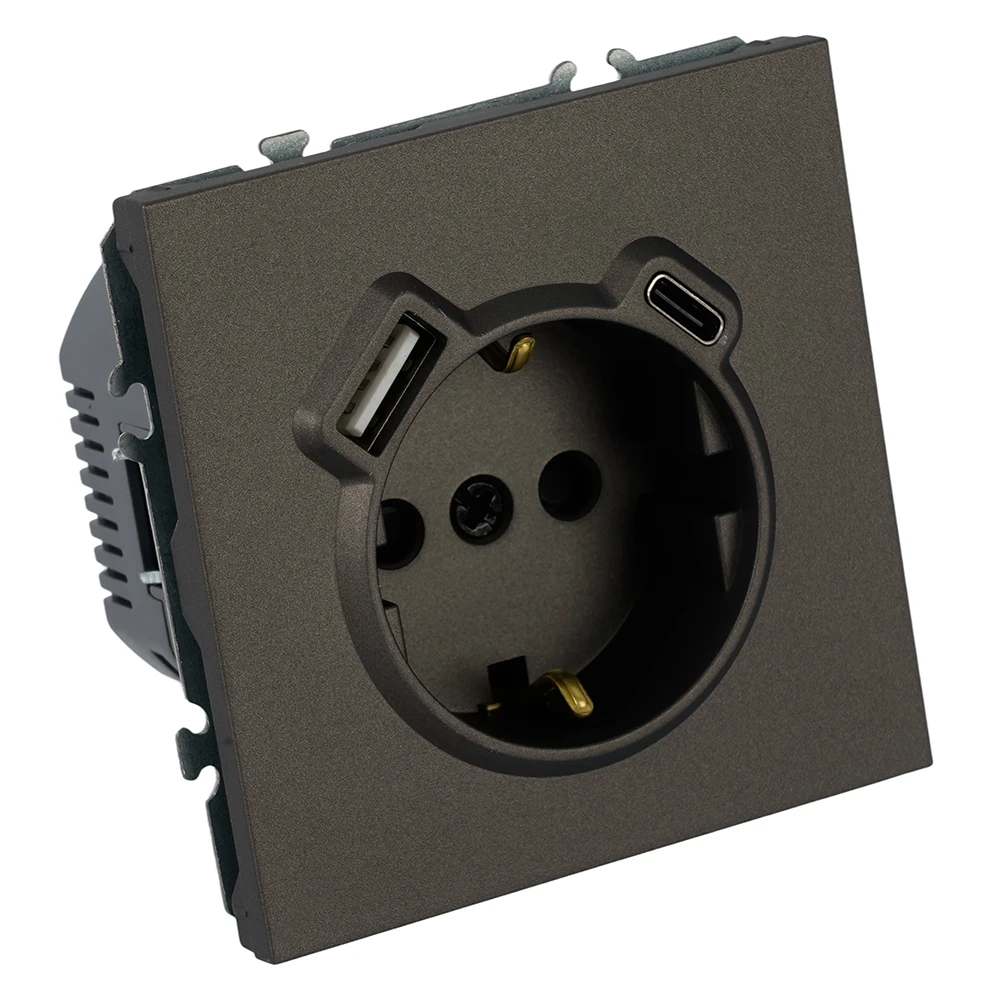 Розетка 1-местная з/ш с/з 16А + USB + Type C (механизм), STEKKER, 250В, 20W, серия Эмили, RST16-5119-09, антрацит, soft touch 50361 1