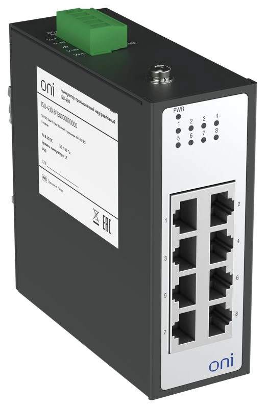Коммутатор промышленный неуправляемый ISU-430 Ethernet 8 портов 10/100BaseT разъем RJ45 24В AC/12/24/48В DC с резервированием ONI ISU-430-8FE0000000000 2