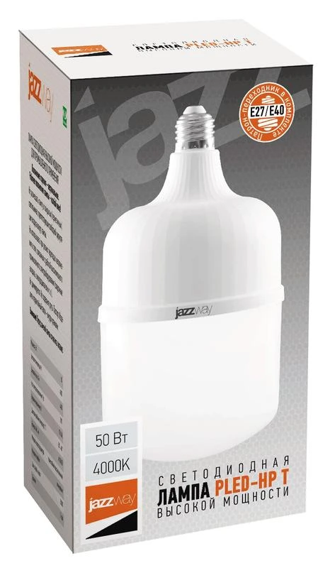 Лампа светодиодная высокомощная PLED-HP-T120 50Вт 4000К нейтр. бел. E27/E40 (переходник в компл.) Pro JazzWay 5003842A 1
