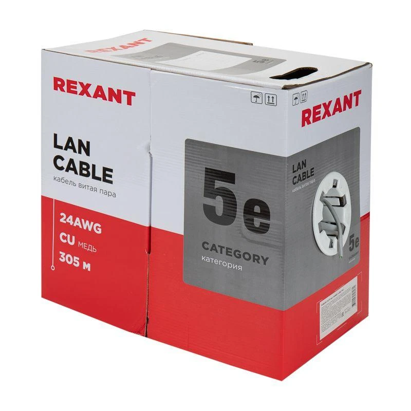 Кабель витая пара F/UTP кат.5e 4х2х24AWG solid PVC INDOOR сер. (м) Rexant 01-0143 2