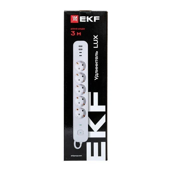 Удлинитель 5х3м IP20 2USB 2.4А+2type-C LUX 1.5кв.мм EKF UBA-LUX-503-TC 9