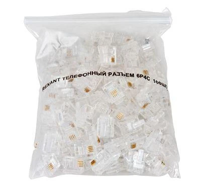 Разъем телефонный RJ-14 6P4C (уп.100шт) Rexant 05-1012 1