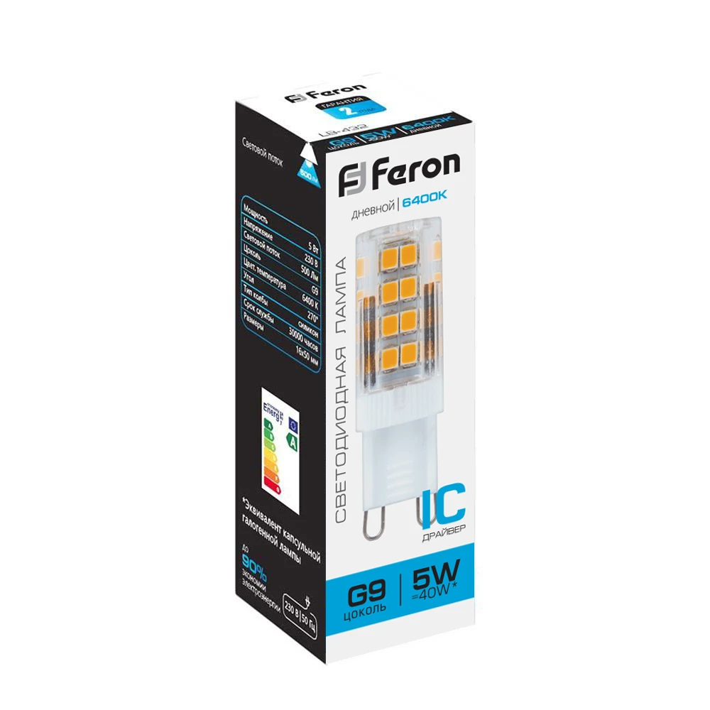 Лампа светодиодная Feron LB-432 G9 5W 175-265V 6400K 25771 1