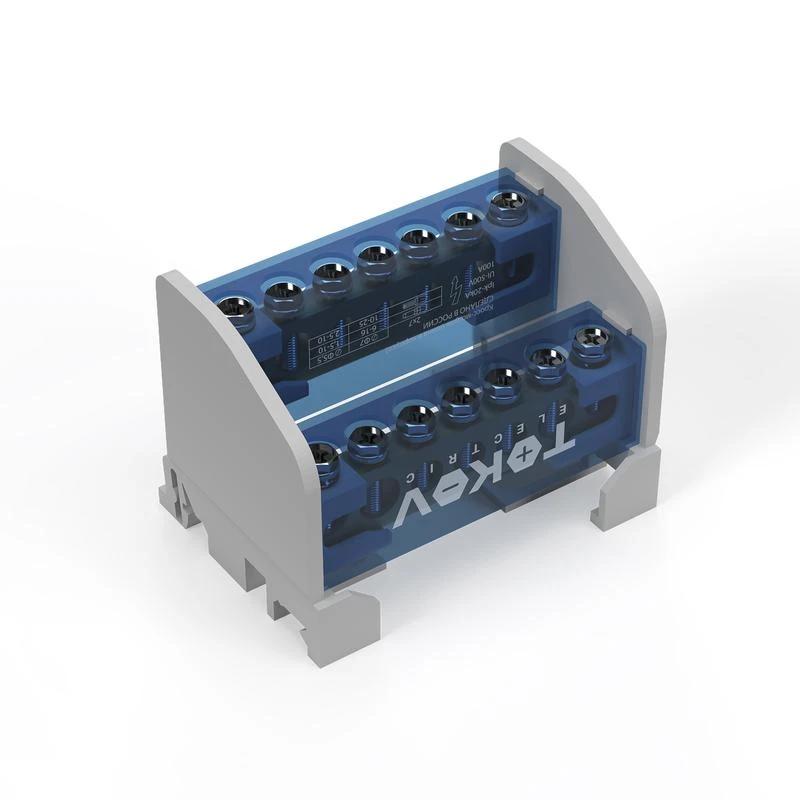 Шина на DIN-рейку в корпусе (кросс-модуль) 2 группы по 7 отверстий 100А TOKOV ELECTRIC TKE-DBTB-100-2-7/L+PEN 2