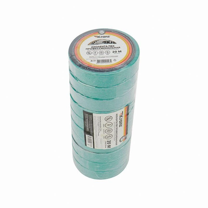 Изолента ПВХ профессиональная 0.18х19мм 20м зел. Kranz KR-09-2803 1