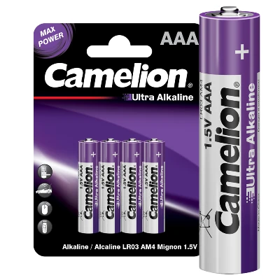 Элемент питания алкалиновый AAA/LR03 1.5В Ultra BL-4 (уп.4шт) Camelion14985