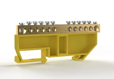 Шина PE "земля" на DIN-изоляторе 6х9мм 12 отвер. латунь TOKOV ELECTRIC TKE-BCB-69-12-DIN/PE