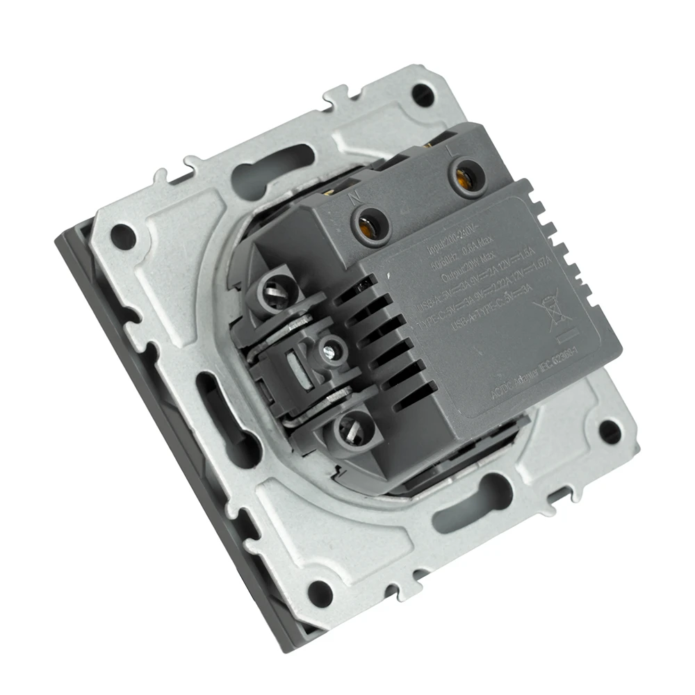 Розетка 2-местная USB + Type C (механизм), STEKKER, 250В, 20W, серия Эмили, RST10-5115-10, платиново-серый, soft touch 49957 4