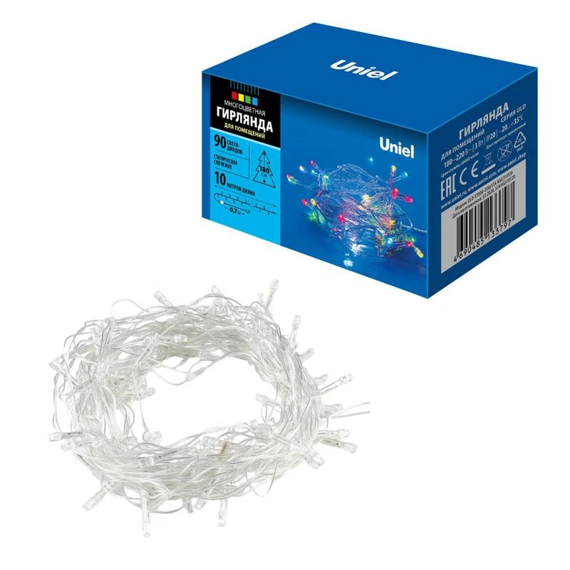 Гирлянда LED ULD-S1000-090/STA MULTI IP20 10м 90 диодов разноцвет. свет провод прозр. Uniel UL-00007179 2
