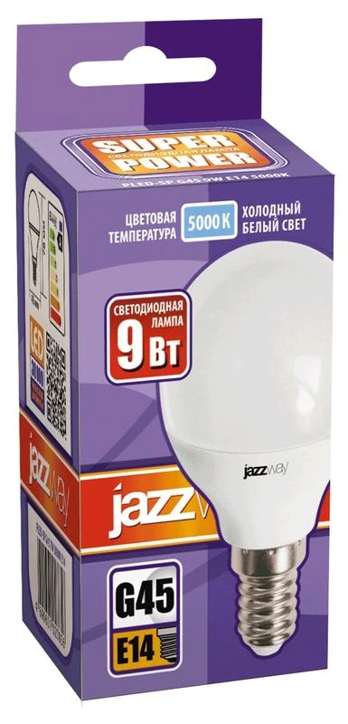 Лампа светодиодная PLED-SP 9Вт G45 шар 5000К холод. бел. E14 820лм 230В JazzWay 2859600A 1
