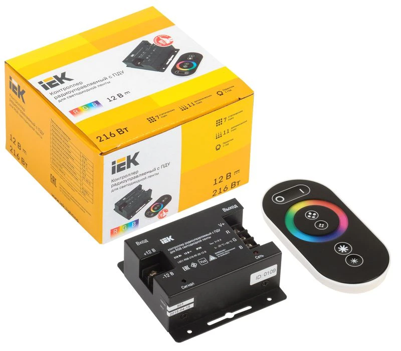 Контроллер с ПДУ радио RGB 3 канала PRO 5050 12В 6А 216Вт черн. IEK LSC1-RGB-216-RF-20-12-B 1