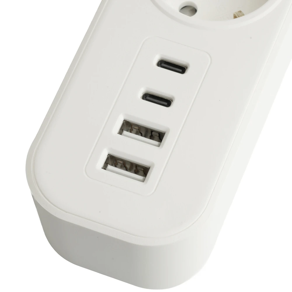 Сетевой фильтр 5-местный с/з STEKKER3x1мм2, 1,8 м, 250В, 16А, 2 USB-A+2 Type-C, серия Nova, белый 50102 3