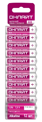 Элемент питания алкалиновый 90 636 OBT-ALK-LR6-BP12 (блист.12шт) ОНЛАЙТ 90636
