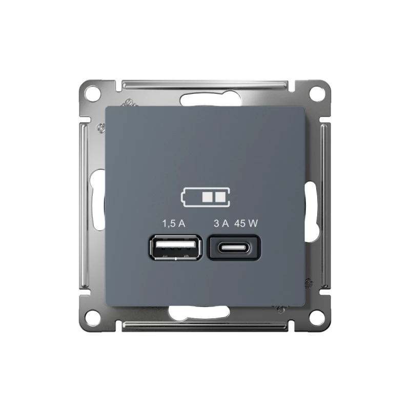 Розетка USB AtlasDesign тип A+C 45Вт QC PD высокоскор. ЗУ механизм грифель SE ATN000729 1