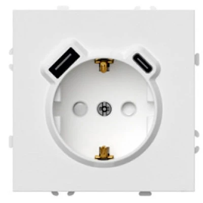 Розетка 1-местная з/ш с/з 16А + USB + Type C (механизм), Stekker, 250В, 20W, серия Эмили, белый фарфор, soft-touch, RST16-5119-01 50217