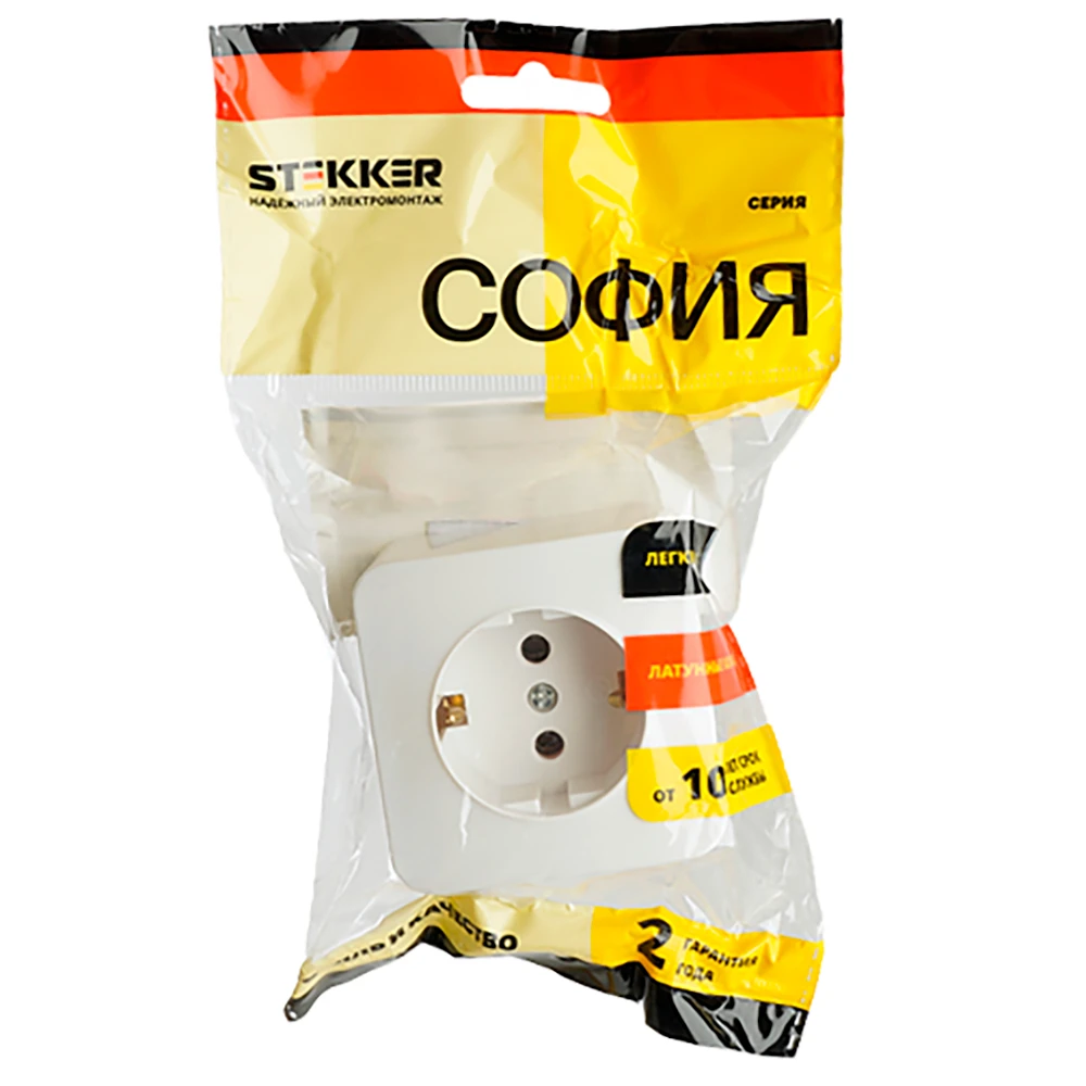 Розетка 1-местная с/з открытой установки, STEKKER, 250В, 16А, IP20, серия София, белый, MST16-11-01 49302 1