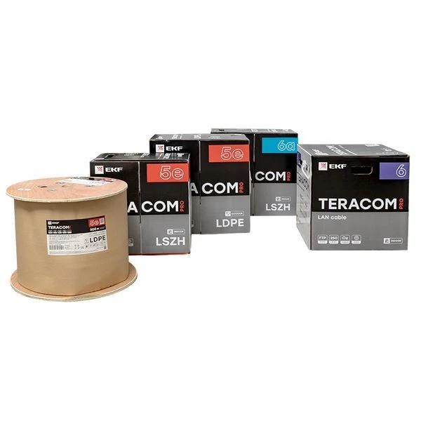Кабель витая пара U/UTP кат.5E 4 пары 24 AWG solid внешн. LDPE черн. (м) TERACOM PRO EKF TRP-5EUTP-04PE-BK-OUT3 6