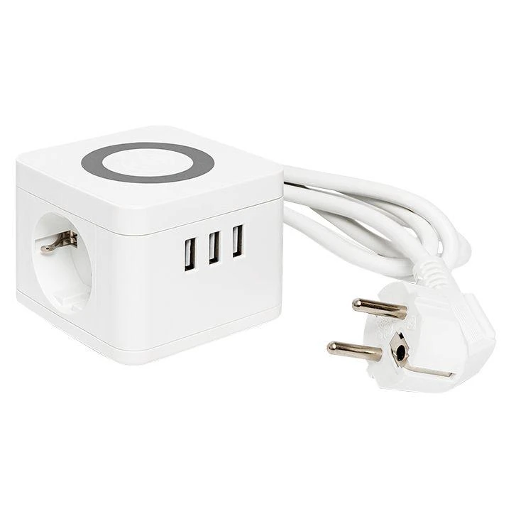 Удлинитель "Куб" 2х1.3м 3USB 2.4А+зарядное устройство 1кв.мм EKF UBA-CUB-3-WC 6