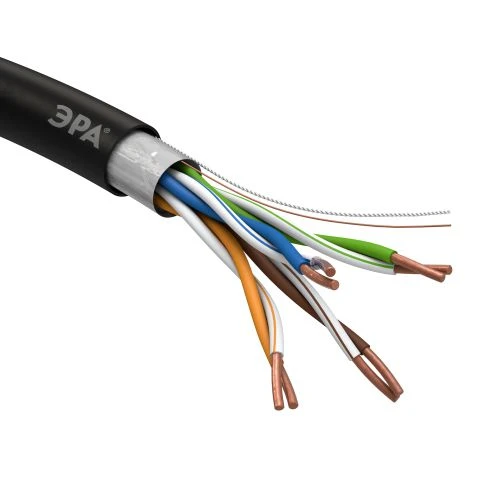 Кабель витая пара F/UTP кат.5E 4х2х24AWG solid CU PE Outdoor черн. (м) F-4-PE Эра Б0044689 2