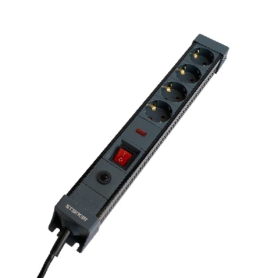Сетевой фильтр 4-местный с/з STEKKER 3x1мм2, 5 м, 250В, 16А, серия Techno, HM22-41-05, черный 50158