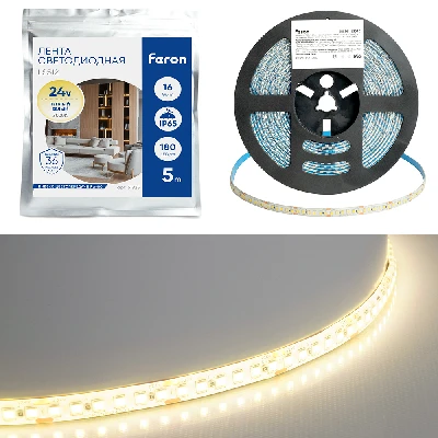 Светодиодная LED лента Feron LS512, 180SMD(2835)/м 16Вт/м 24V 5000*10*2.3мм 3000К IP65 51825
