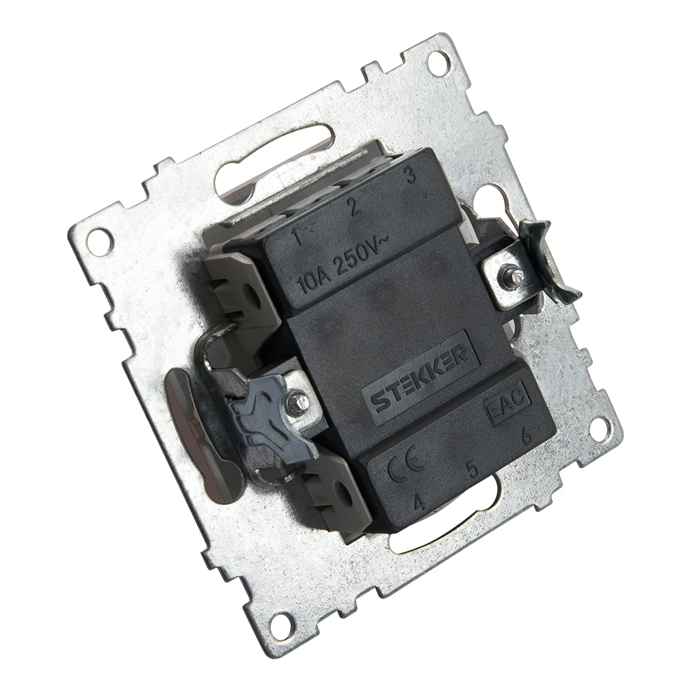 Выключатель 2-клавишный (механизм), STEKKER GLS10-7104-02, 250V, 10А, серия Катрин, шампань 39592 3