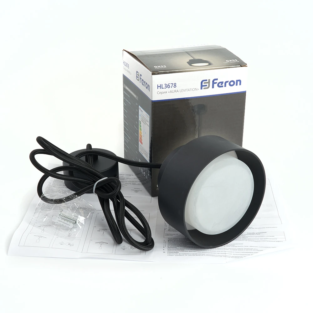 Светильник потолочный Feron HL3678 Barrel AURA levitation 12W, 230V, GX53, чёрный, на подвесе 1,7 м 48409 5
