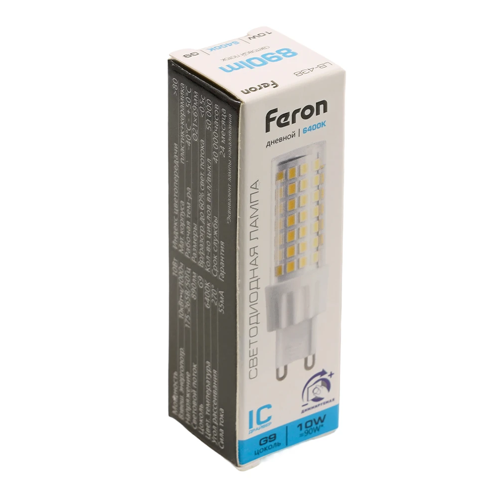 Лампа светодиодная диммируемая Feron LB-438 G9 10W 175-265V 6400K 51743 5