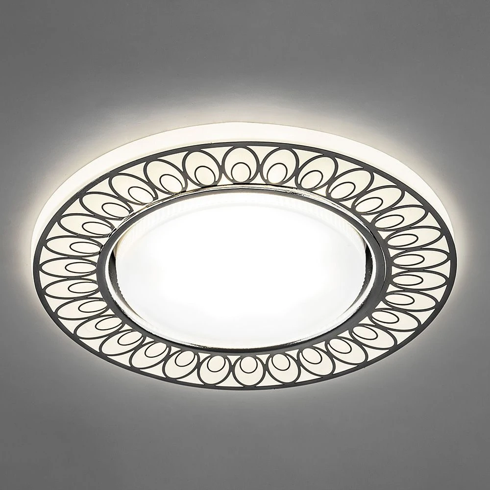 Светильник встраиваемый с белой LED подсветкой Feron CD9913 потолочный GX53 без лампы, матовый белый, хром 32981 1