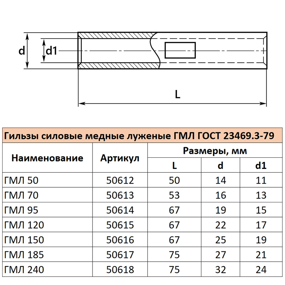 LD-GML-95-15 Гильза медная луженая ГМЛ 95-15 ГОСТ 23469.3-79 50614 3
