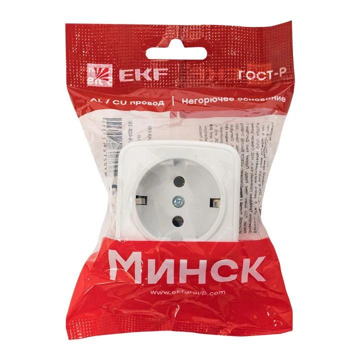 Розетка 1-м ОП Минск 16А IP20 с заземл. бел. Basic EKF EGR16-028-10 3