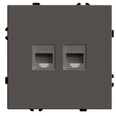 Розетка компьютерная 2-местная RJ-45 (механизм), STEKKER, серия Эмили, RST00-5111-09, антрацит, soft touch 49926