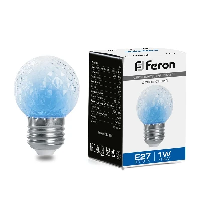 Лампа-строб Feron LB-377 Шарик прозрачный E27 1W 230V синий 38211