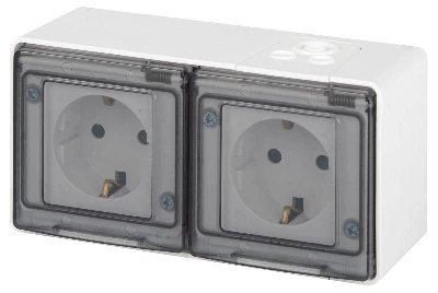 Розетка Эксперт 11-2504-01 2х2P+E гориз. IP55 шторки 16А-250В ОУ бел. Эра Б0063262