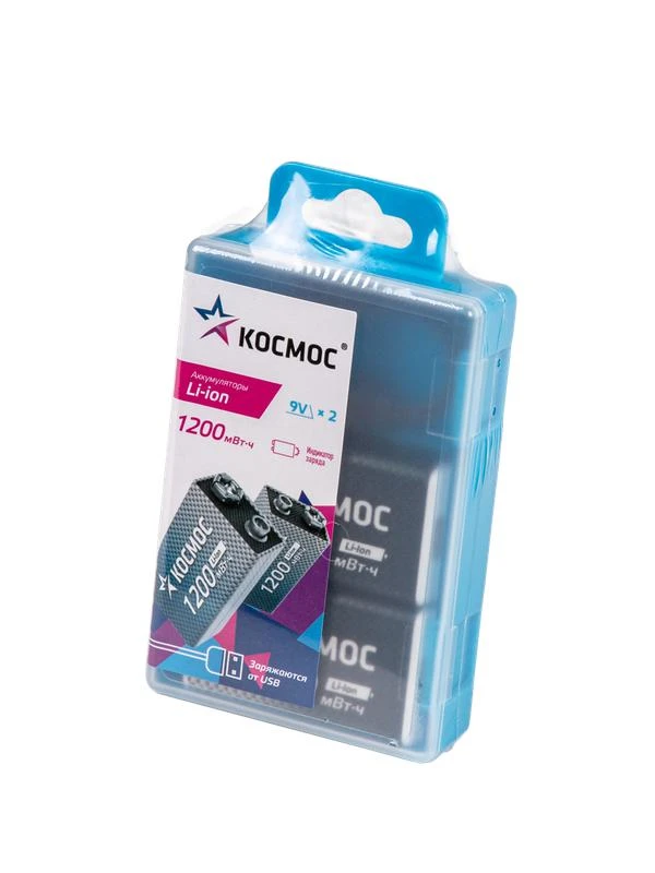 Аккумулятор крона Li-ion 9В 1200мАч (уп.2шт) КОСМОС KOCLi9V1200mAh2B 1