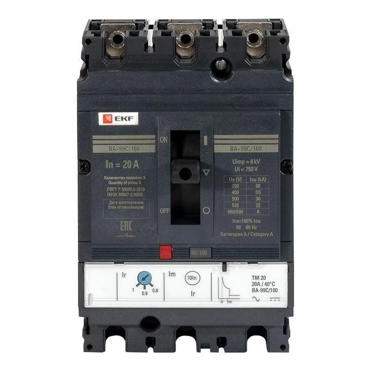 Выключатель автоматический 3п 100/20А 36кА ВА-99C Compact NS PROxima EKF mccb99C-100-20 5
