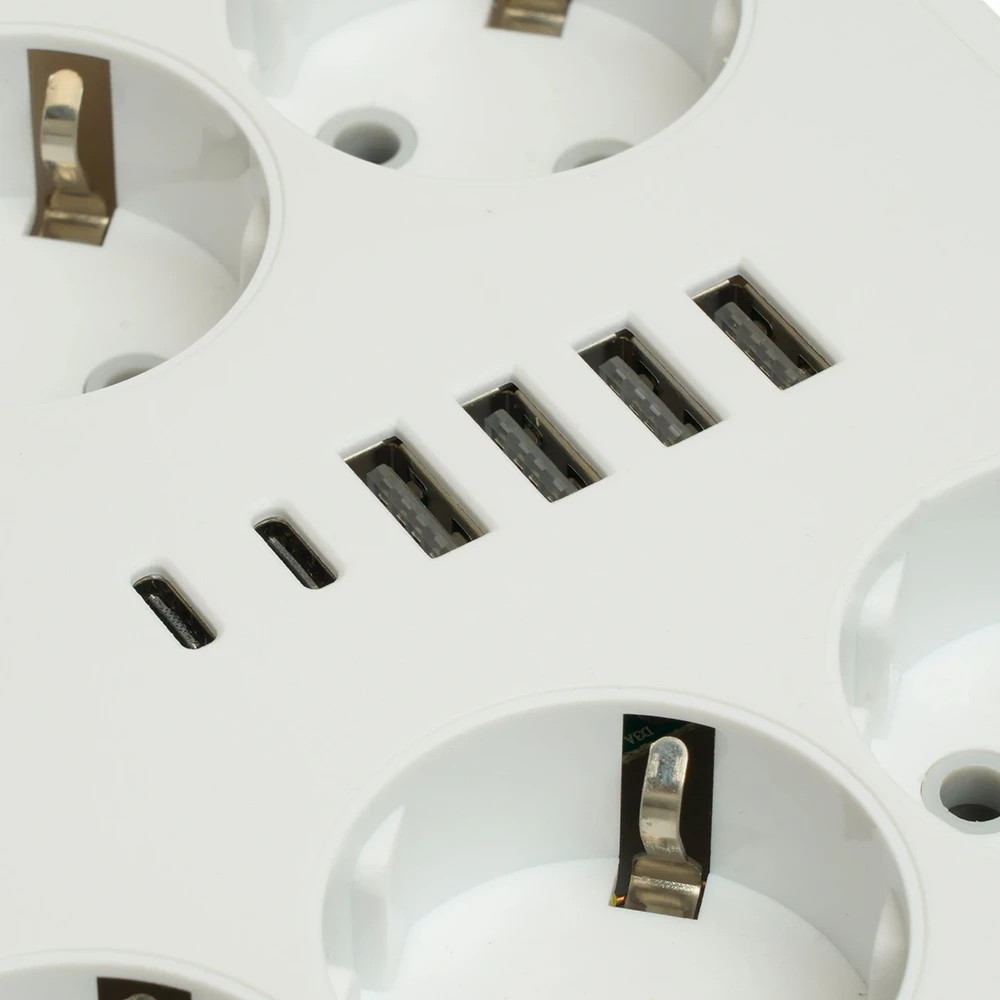 Удлинитель 6-местный c/з 3x1 мм2, 1,8 м, 250В, 10А, 4USB+2Type-C 2,4А, серия Home, белый STEKKER HM09-66-02 49975 7