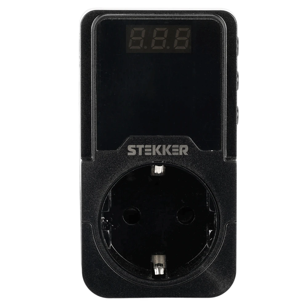 Реле напряжения для розетки регулируемое STEKKER VPR-200B, 230В,16A,черный 50690 1