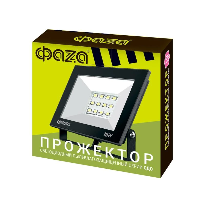 Прожектор светодиодный СДО-20 10Вт 6500К IP65 230В BL ДО прозр. закален. стекло ФАZА 5047242 7