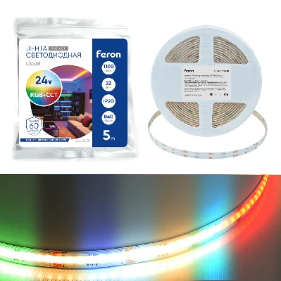 Светодиодная COB лента Feron LS530, 320SMD(2110) 10Вт/м 24V 5000*8*1.8мм 3000К IP20 53337