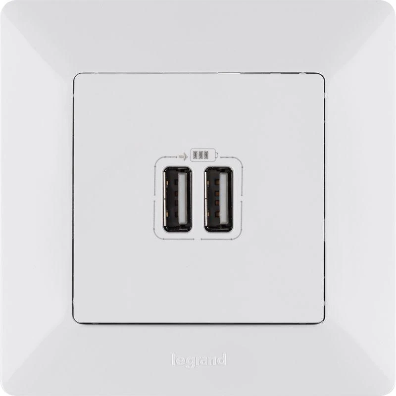 Розетка USB 2-м Valena Life 240В/5В 2400мА с лицев. панелью механизм бел. Leg 753412 5