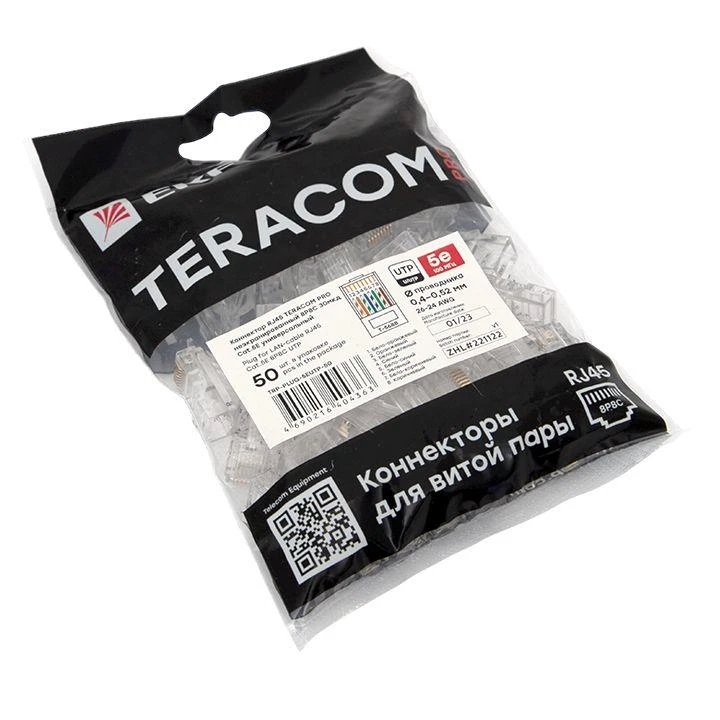 Коннектор RJ45 (8P8C) кат.5E неэкранир. 30мкд универс. (уп.50шт) TERACOM PRO EKF TRP-PLUG-5EUTP-50 4