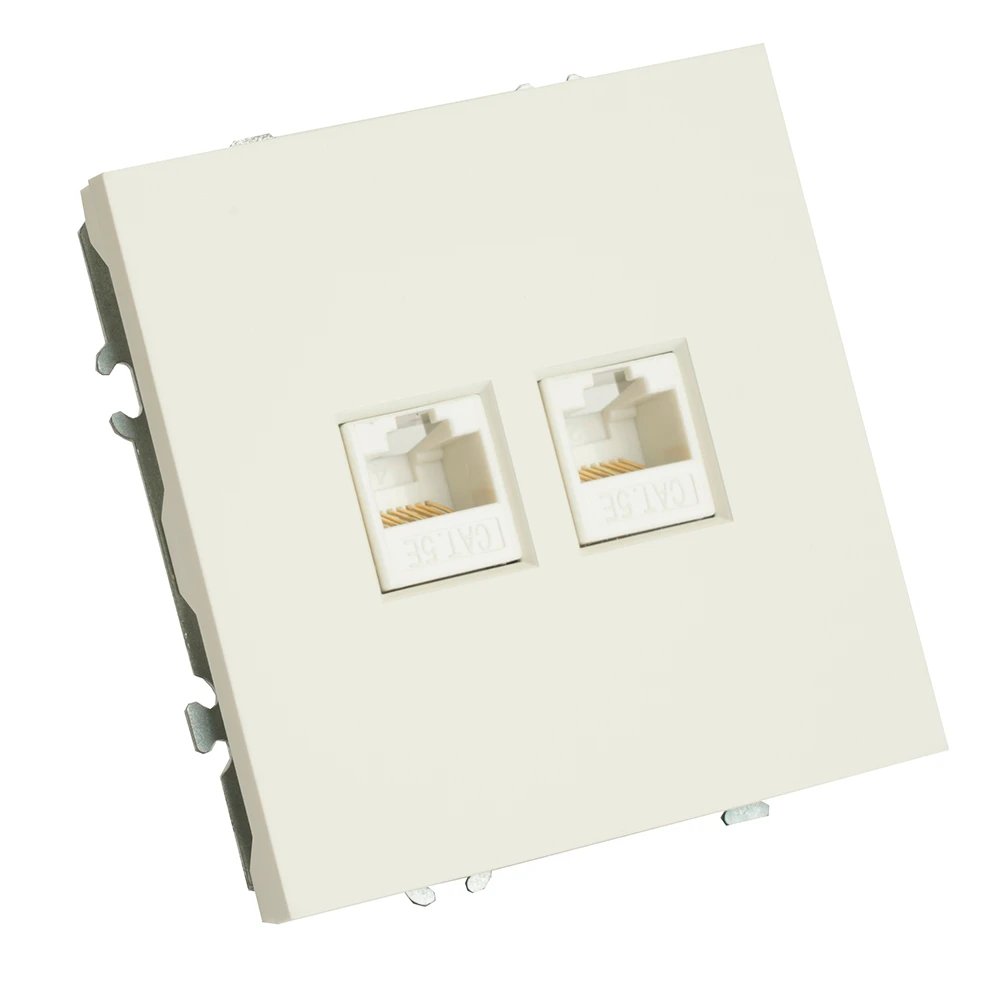 Розетка компьютерная 2-местная RJ-45 (механизм), STEKKER, серия Эмили, RST00-5111-01, белый фарфор, soft touch 49874 1