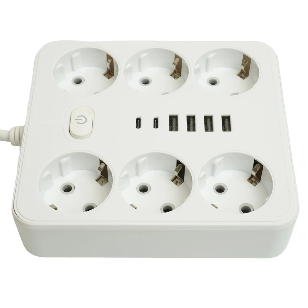 Удлинитель 6-местный c/з 3x1 мм2, 1,8 м, 250В, 10А, 4USB+2Type-C 2,4А, серия Home, белый STEKKER HM09-66-02 49975 2