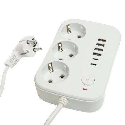 Удлинитель 3-местный c/з 3x1 мм2, 1,8 м, 250В, 10А, 4USB+2Type-C 2,4А, серия Home, белый STEKKER HM09-36-02 49972