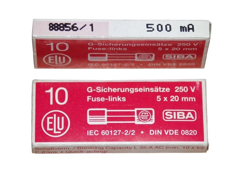 Предохранитель SIBA № 179020.0.5 (0.5А 250В 5х20мм) Электрофарфор ЦБ-00006539 1