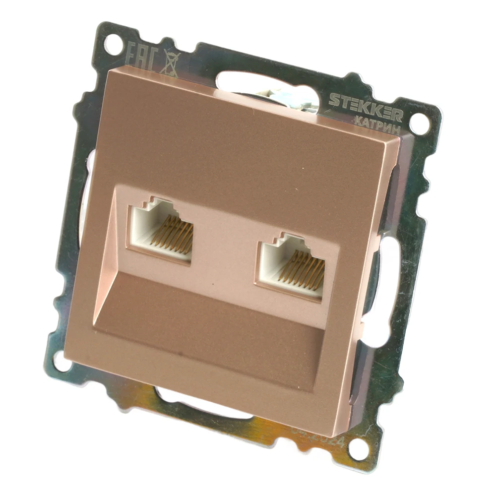 Розетка компьютерная 2-местная RJ-45 (механизм) STEKKER GLS00-7109-02, серия Катрин, шампань 50004 2