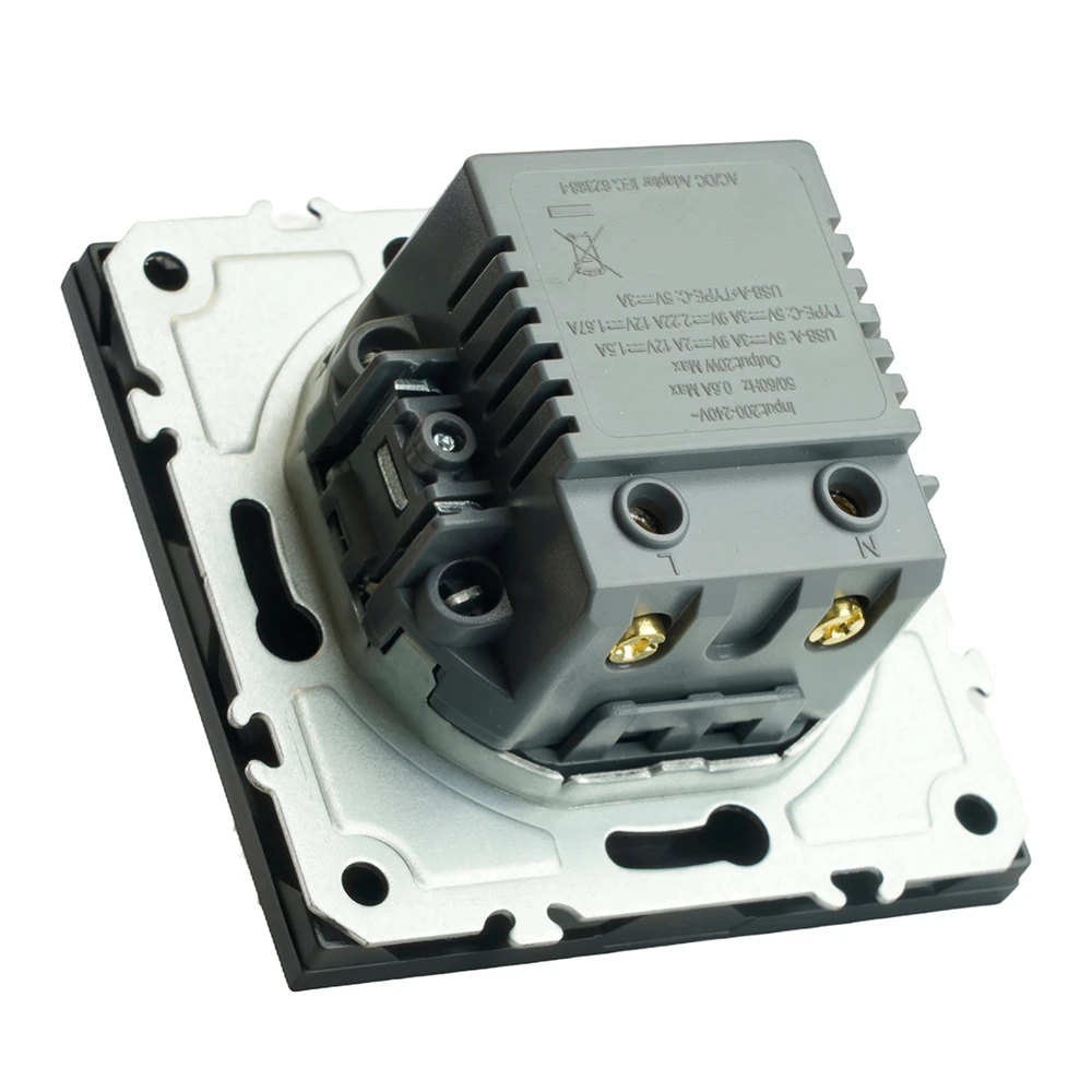 Розетка 2-местная USB + Type C (механизм), STEKKER, 250В, 20W, серия Эмили, RST10-5115-05, черный уголь, soft touch 49853 4