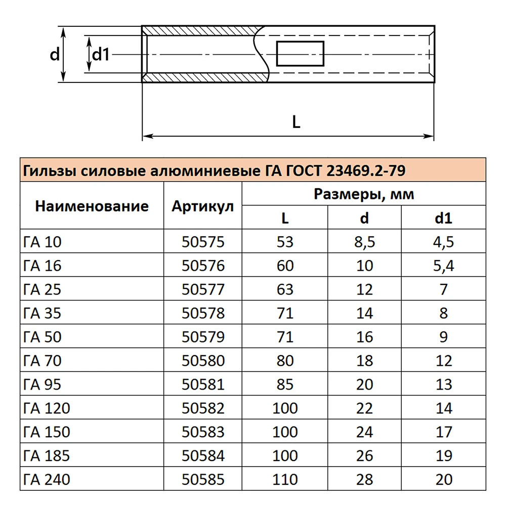 LD-GA-240-20 Гильза алюминиевая ГА 240-20 ГОСТ 23469.2-79 50585 4